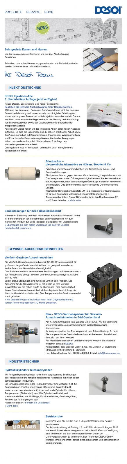 Newsletter - Juni 2019